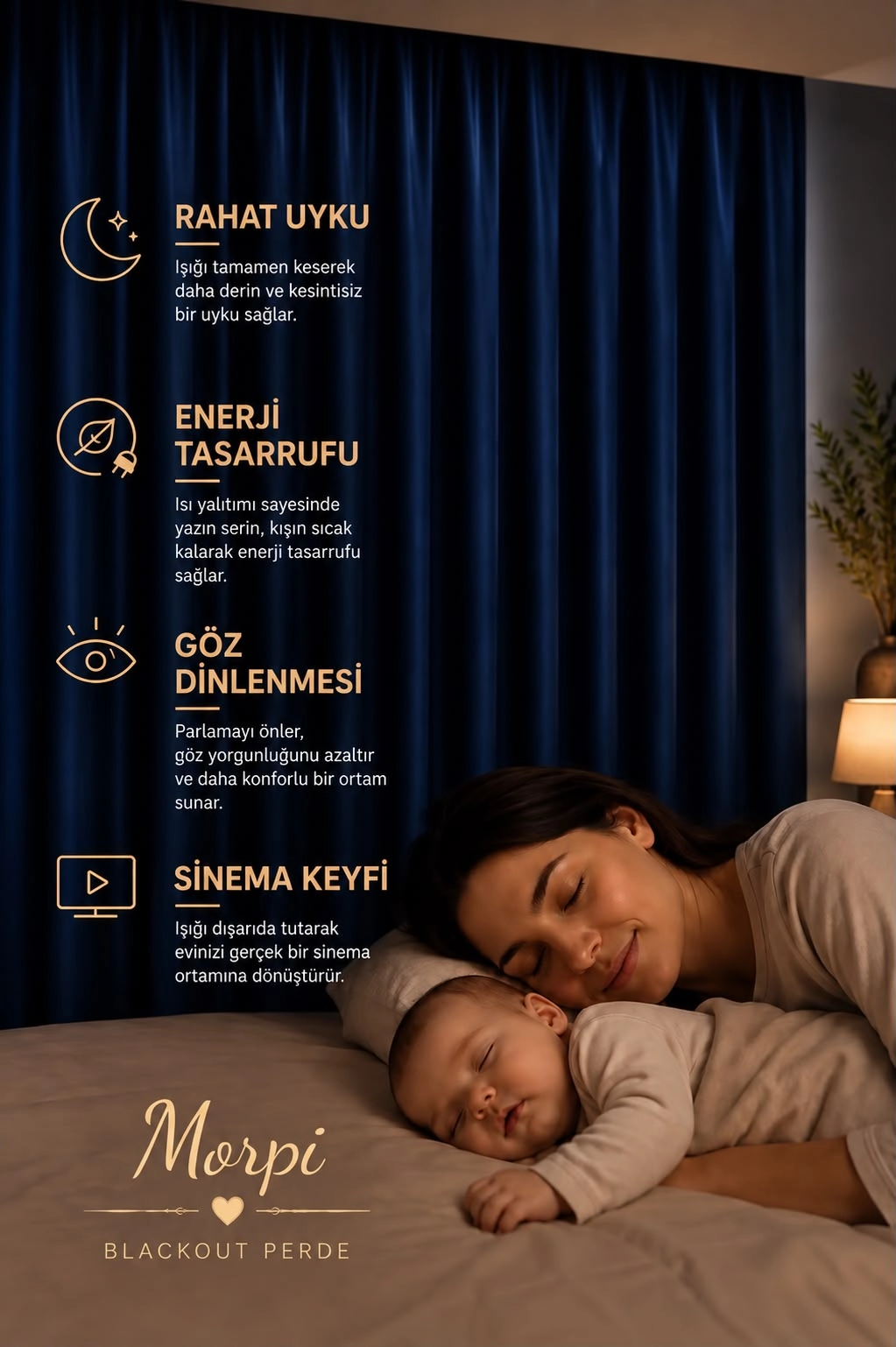 Blackout Işık Geçirmez Fon Perde  ’’ LACİVERT ’’ Pilesiz Ekstraforlu Karartma Güneşlik (ENXBOY)