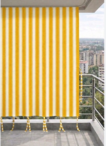 Balkon Perdesi Branda Çizgili En X Yükseklik Özel Dikim Sarı Beyaz