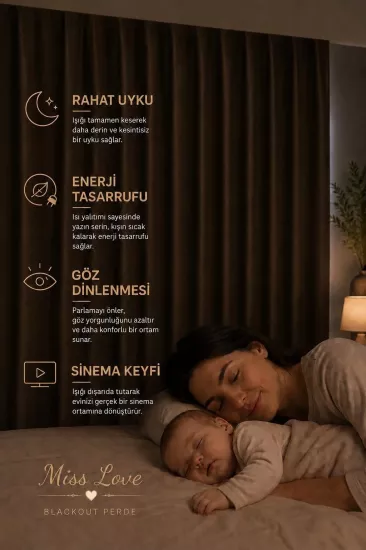 Blackout Işık Geçirmez Fon Perde ’’ Acı Kahve’’Pilesiz Ekstraforlu Karartma Güneşlik