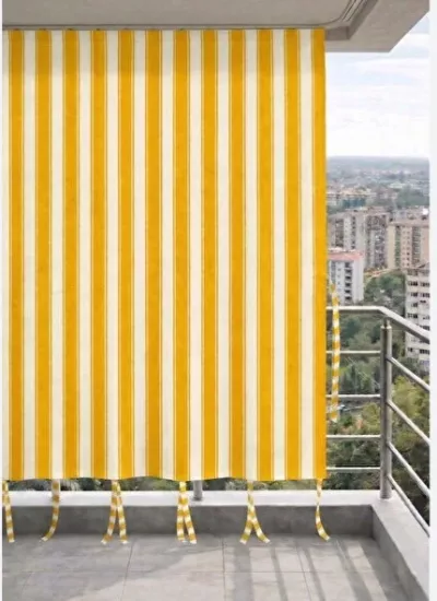 Balkon Perdesi Branda Çizgili En X Yükseklik Özel Dikim Sarı Beyaz